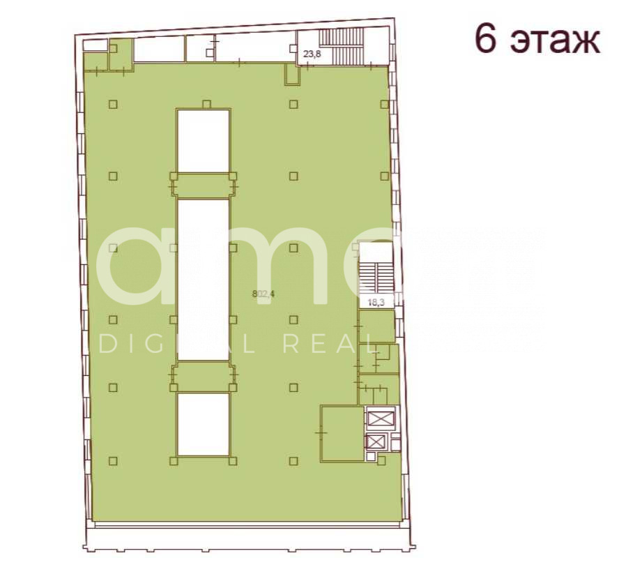 Планировка офиса 379-1182 м², 6 этаж, Административное здание «Сенатор»